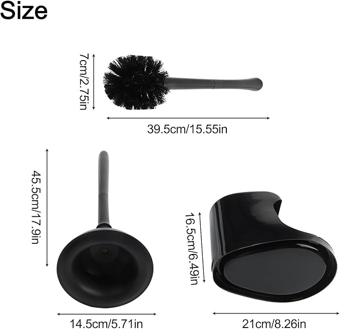 2-in-1 Removable Toilet Plunger and Brush Set with Holder, Heavy Duty Bathroom Cleaning Tools Bowl Scrubbing and Unclogging, Modern Black and White(Black)