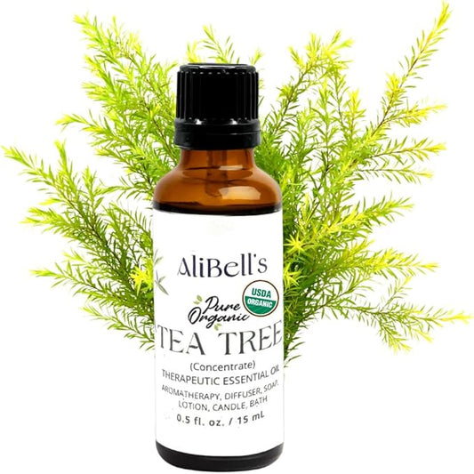 AliBell's- Tea Tree Oil - Oil Diffuser Essential Oils -15 ml Undiluted Therapeutic Grade A Organic Melaleuca Concentrate Many Applications, Use in Diffuser, Soap Making, Aromatherapy, Bath- Pet Safe