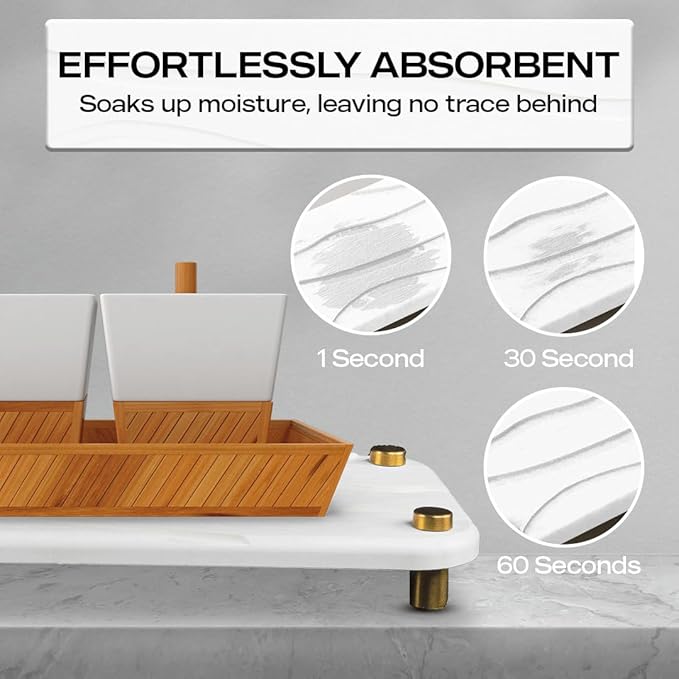 2-Piece Water Absorbing Stone Tray Set – Fast-Dry Diatomite Soap Trays for Bathroom & Kitchen Sink, Gold Finish