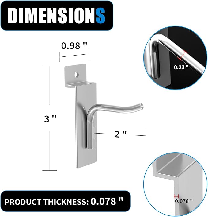 2”Slatwall Hooks, Silvery Slat Wall Display Hook, 25 PCS Slat Wall Panel Accessory Hooks