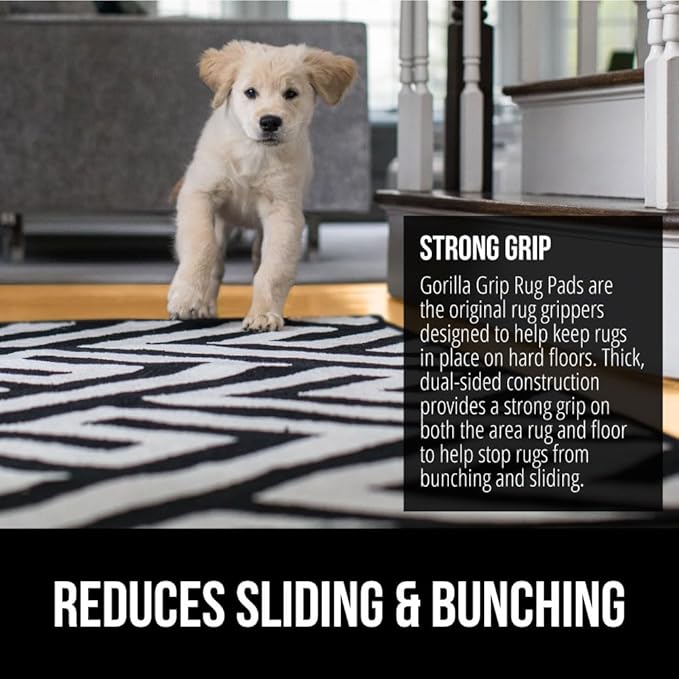 GORILLA GRIP Strong Rug Pad Gripper, 2x4 FT, US Designed, Grips Help Keep Area Rugs Safe and in Place, Slip and Skid Resistant Pads for Hard Floors, Under Carpet Mat Cushion and Hardwood Protection