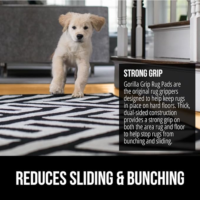 GORILLA GRIP Strong Rug Pad Gripper, 9x12 FT, US Designed, Grips Help Keep Area Rugs Safe and in Place, Slip and Skid Resistant Pads for Hard Floors, Under Carpet Mat Cushion and Hardwood Protection