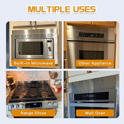 304 Brushed Stainless Steel Sheet Gap Filler, Metal Trim Strip for Wall Oven/Microwave Combo/Range/Cooktop, Self-Adhesive Gap Cover, 30 Inches Long, 2 Inches Wide, One Piece