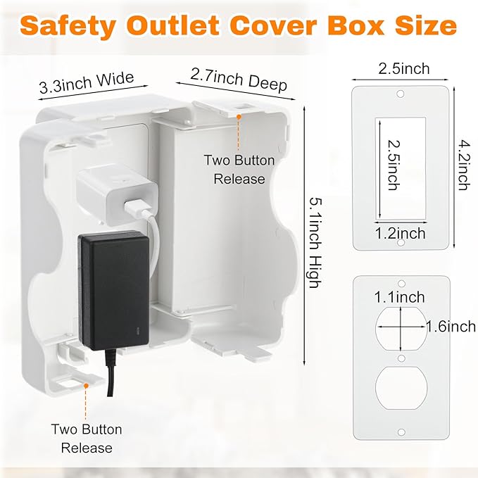 4 Pack Safety Outlet Cover Box Wall Outlet Cover for Baby Proofing Extra Large Electrical Plugs and Adapters Receptacle Box Receptacle Protector with Childproof Lock & Cable Management