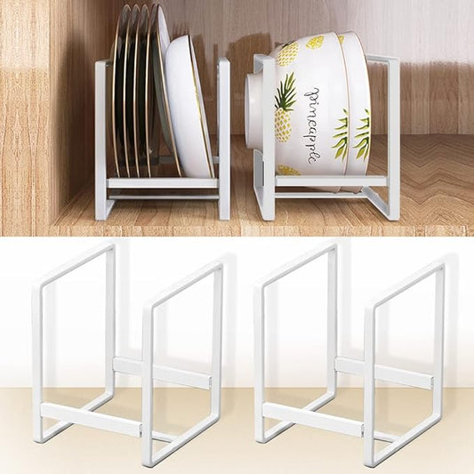 4PCS Plate Holders Organizer, Metal Dish Storage Dying Display Rack for Cabinet, Counter and Cupboard, White, 4 Small