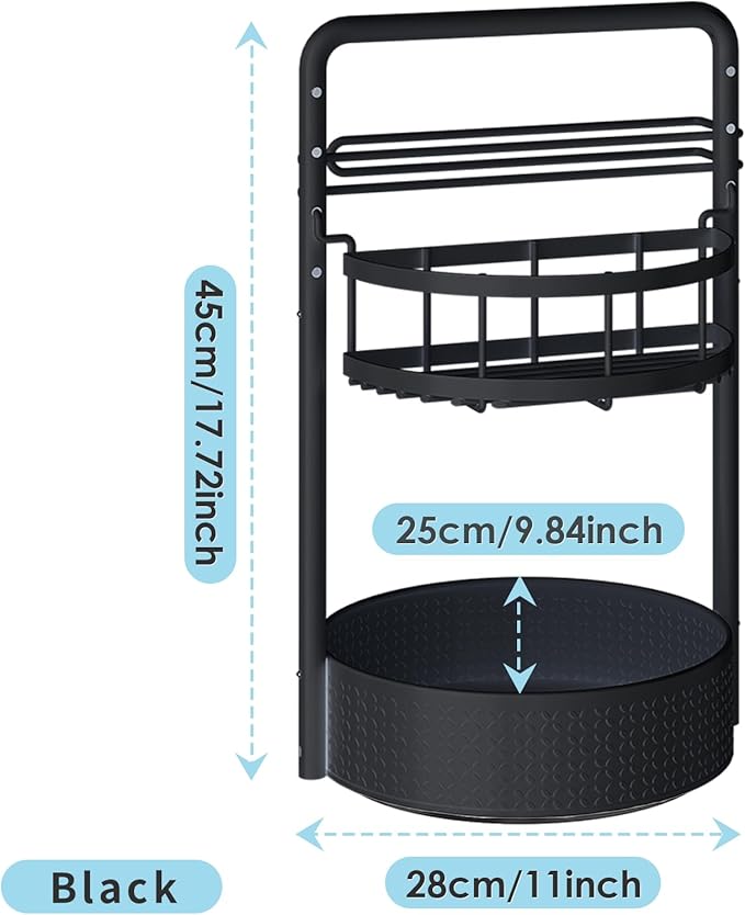 2 Tier Rotating Spice Rack Organizer with Paper Towel Holder, Lazy Susan Turntable Kitchen Organizer for Countertop & Cabinet, Metal Spice Rack for Bottles, Jars, Condiments, Black