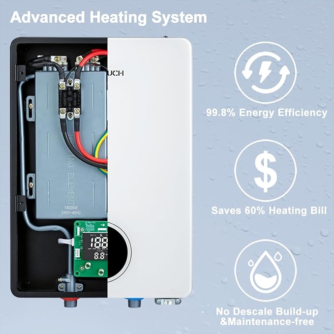Tankless Water Heater, ECOTOUCH 27kW 240V Water Heater Electric Hot Water Heaters, Instant Hot Water with Self-Modulating, Up to 6.5GPM for 2-4 Point of Use, ETL Certified, ECO270S White