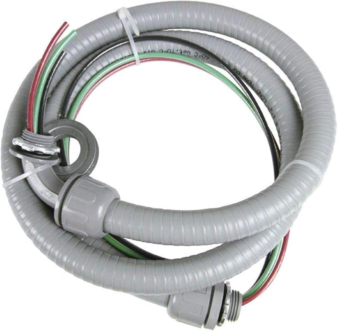 Electrical AC Whip Assembly -1/2" x 6ft Non-Metallic Liquid Tight Electrical Conduit and 10 Gauge Wire A/C Hook-up Whip Kit