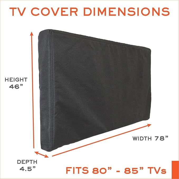 Outdoor TV Cover 80-85 inch - WITH ZIPPER, Weatherproof, Waterproof 360 degrees protection, Soft Non Scratch Interior - Black
