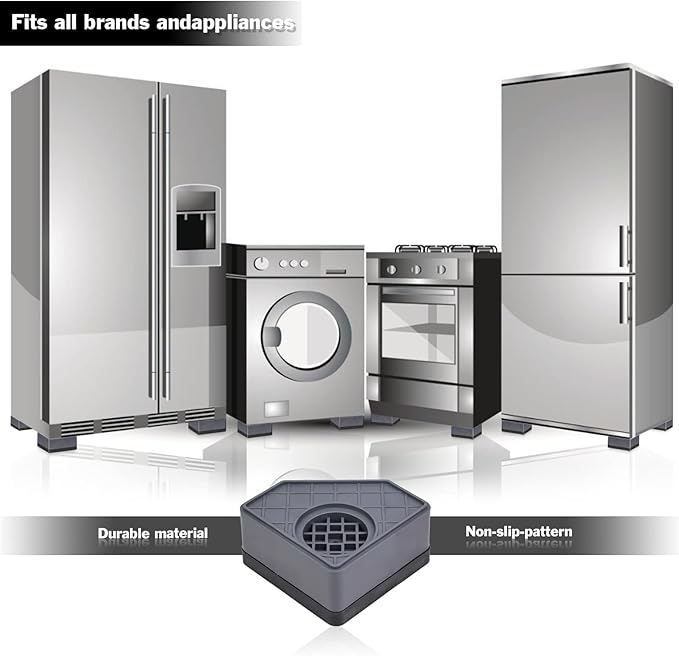 Anti Vibration Pads for Washing Machine - Washer and Dryer Pedestals High Hard Wearing Square Rubber Foot Pads, Noise Cancelling and Shock Support Protects Pedestals (4 Pcs)