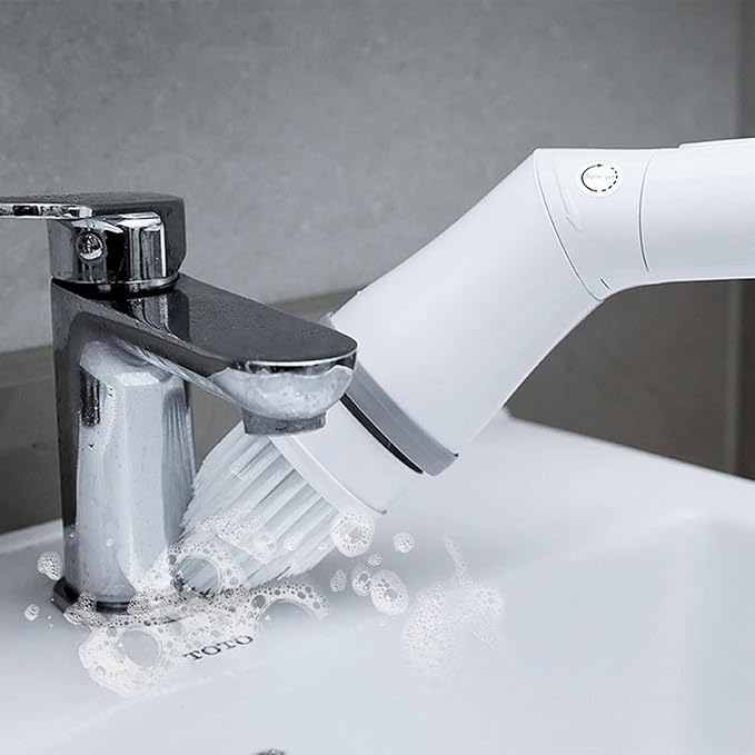 Electric Scrubber Rechargeable Cleaning Brush with 6 Replaceable Heads Cordless Adjustable Handle Bathroom Scrubber Cordless Scrubbers for Household Cleaning