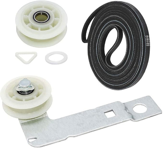 (2024 Upgraded Ball Bearings) 661570 & 279640 & W10837240 Dryer Idler Pulley Assembly with Bracket and Dryer Drum Belt Compatible with Whirl-Pool Replaces 3387372 PS11726337 W10547287 by Romalon