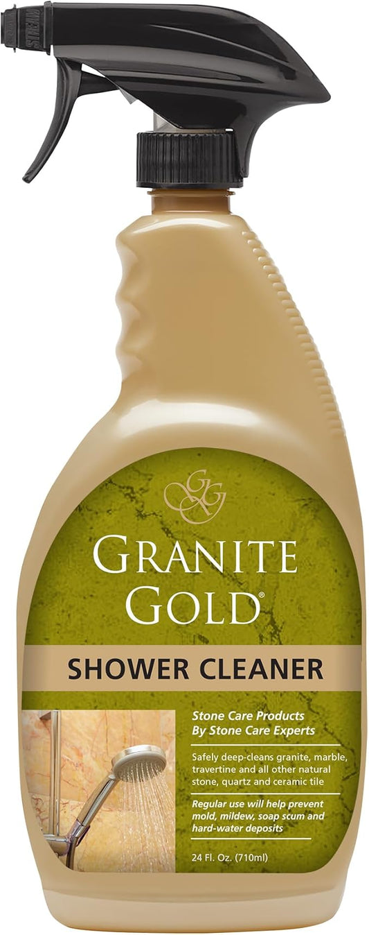 Granite Gold Shower Cleaner Spray for Quartz, Granite, Marble, Ceramic, and Other Stone Tub Surfaces, Made in the USA, 24 Ounces, Gold