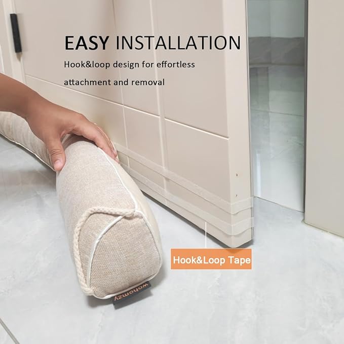 38 Inch Under Door Draft Stopper, Blocks Hot Cold Air Wind from Door and Window Bottom,Weather Seal, Reduce Noise Light,Triangular, Beige