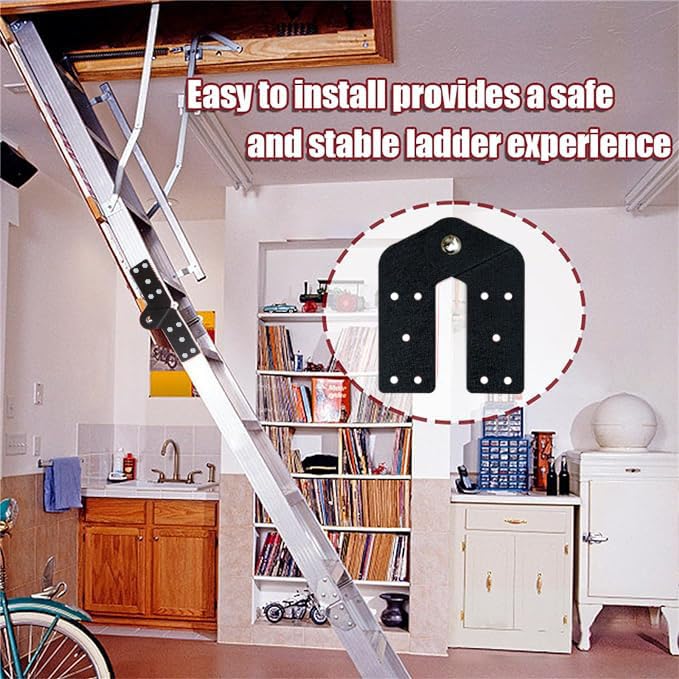 Attic Ladder Hinge Pull Down Stair Parts, 2 Pcs, Black - Image 6