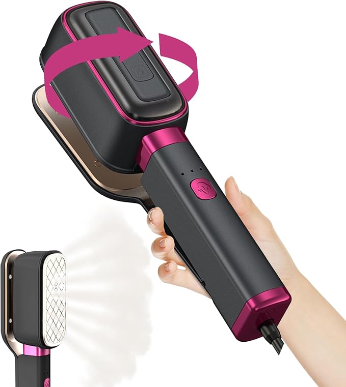 J&J EASIER, FASTER 3-in-1 Travel Press Iron Steamer for Clothes, 1000W, 20s Fast Heat Up, 180° Rotating, Portable Handheld Clamp & Vertical Steamer, 65ml Tank, Gray