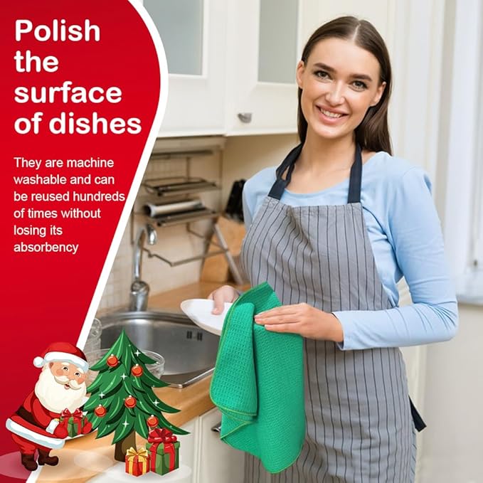 SINLAND Kitchen Towel Premium Sublimation Blank Towels Fast Drying Tea Towel Polyester Dish Towels for Drying Dishes Festive Decoration 16 Inch X 24 Inch 10 Pack Christmas Green