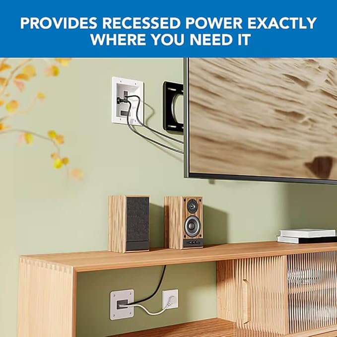 Mount-It! in-Wall TV Cable Concealer Kit with Recessed Power – Triple Outlet, 9ft Cord, and Hand Saw – Easy, Safe Cable Management for Organized TV and Home Theater Setups