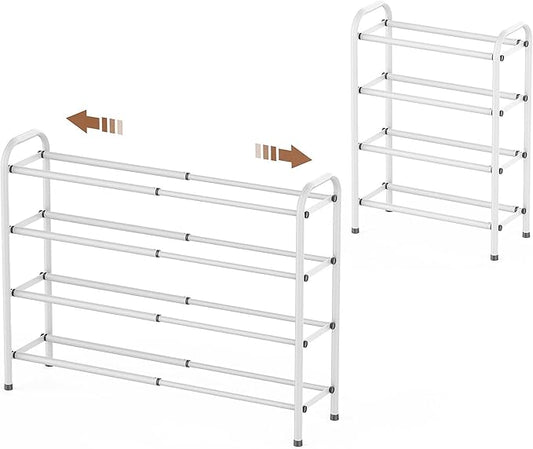 Gonfoam 4-Tier Expandable Shoe Rack,Adjustable Shoe Shelf Storage Organizer Heavy Duty Metal Free Standing Shoe Rack for Entryway Closet Doorway (White)