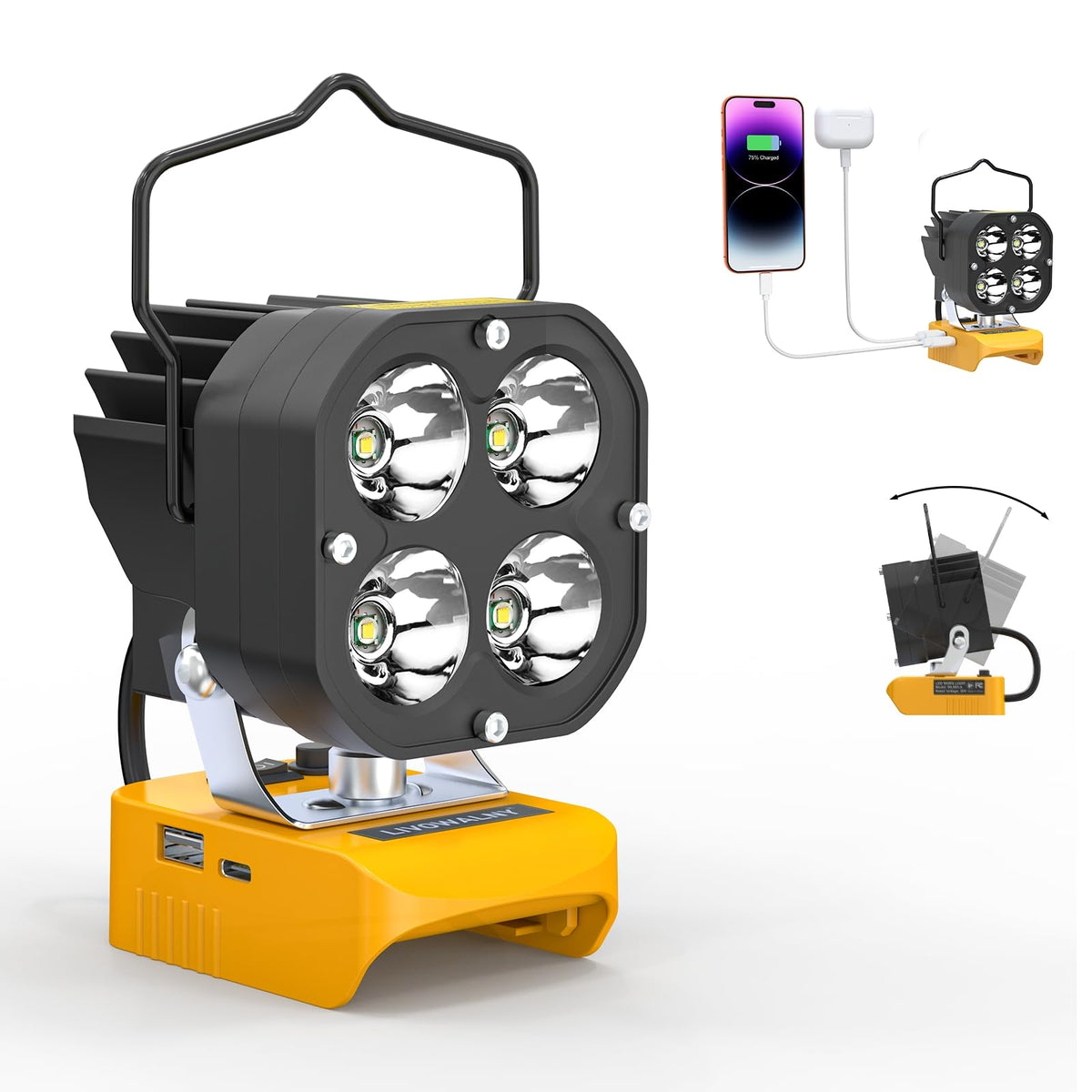 LED Work Light Compatible with DeWalt 20V Battery, 60W - Image 1