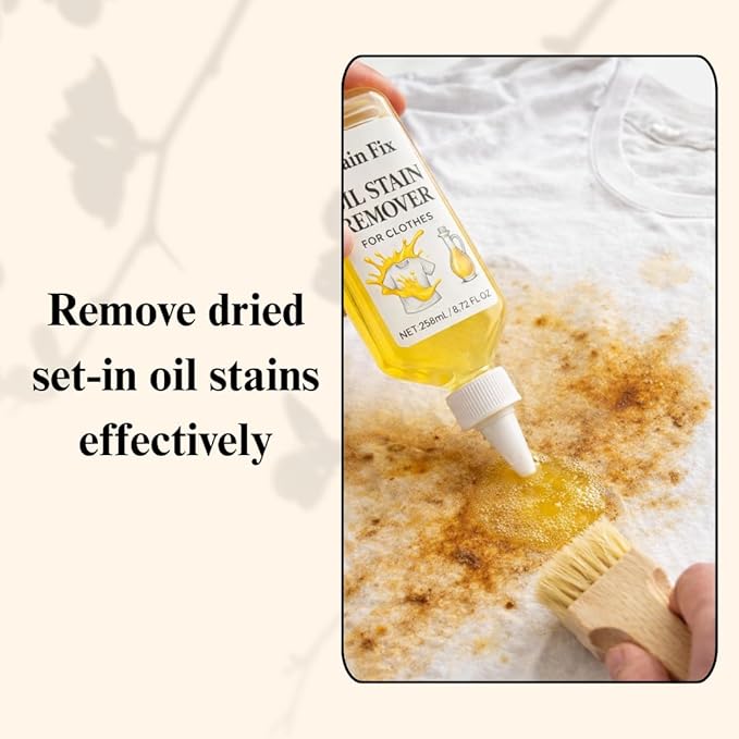 Instant Oil Stain Remover for Clothes (8.72oz) - Fabric Stain Remover For Cooking, Engine, Dried Oil And Grease Stains - Safe for All Fabric Types