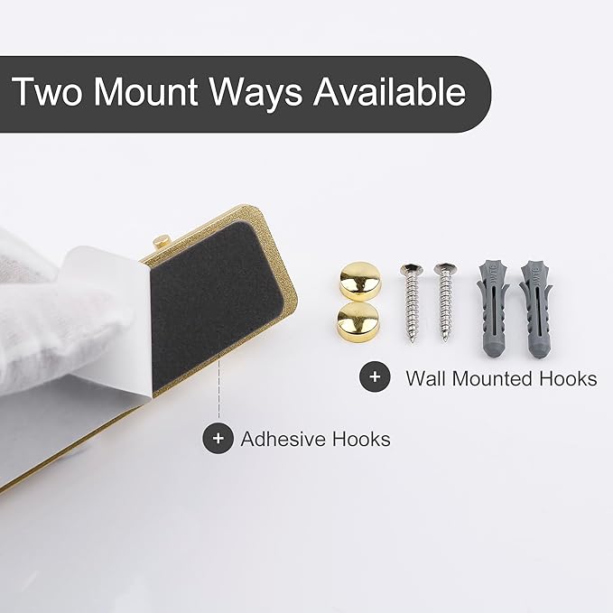 Adhesive Bathroom Gold Hook Rail, 4 Brushed Gold Wall Key Hooks Rack Hanger Towel Robe Stick Door Hooks for Bathroom Toilet Entryway Hallway Kitchen Wall Mounted