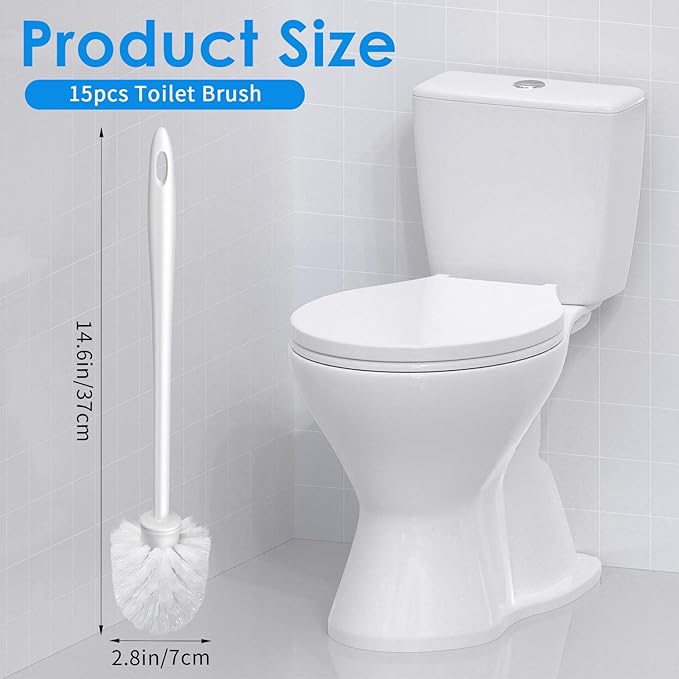 15 Pcs 14.6 Inch White Plastic Toilet Brush, Commercial Heavy Duty Toilet Bowl Cleaner with Long Handle for Bathroom Cleaning