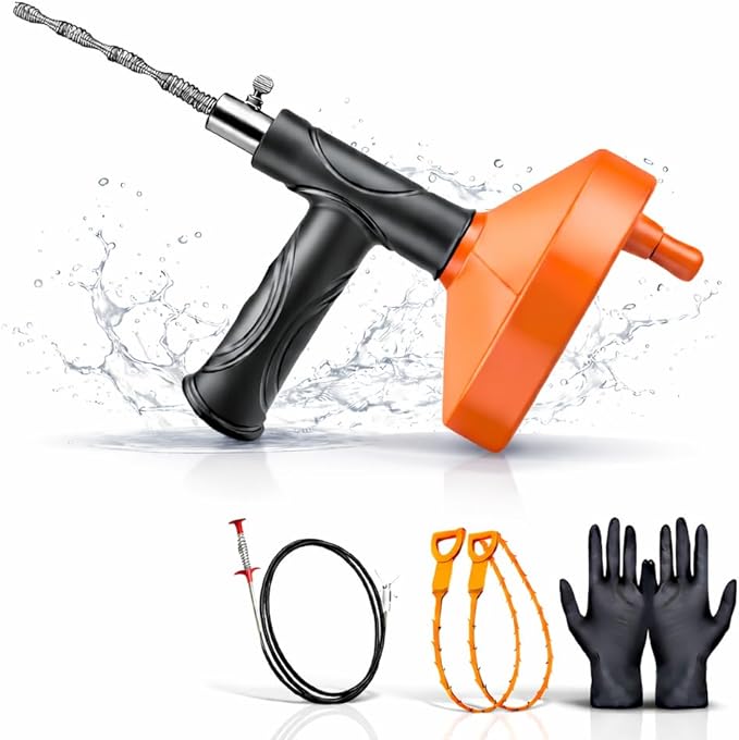 Drain Snake Auger 33 Ft, Heavy Duty Plumbing Snake for Sink, Tub, and Shower, Clog Remover Drain Cleaner Tool with Gloves