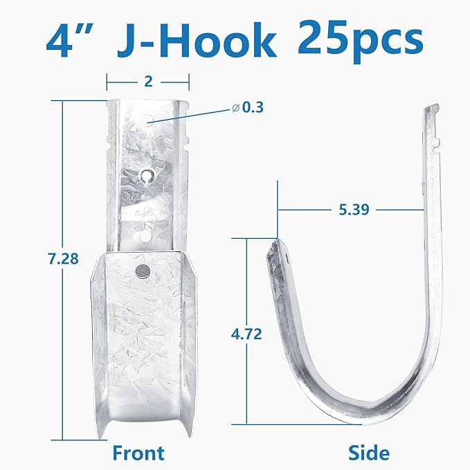 SIHAI 25-Packs 4” Inch J-Hooks, UL Certified Heavy-Duty Cable Support Hooks for Hanging CAT6/6A, Fiber Cable Management and Low Voltage Wiring