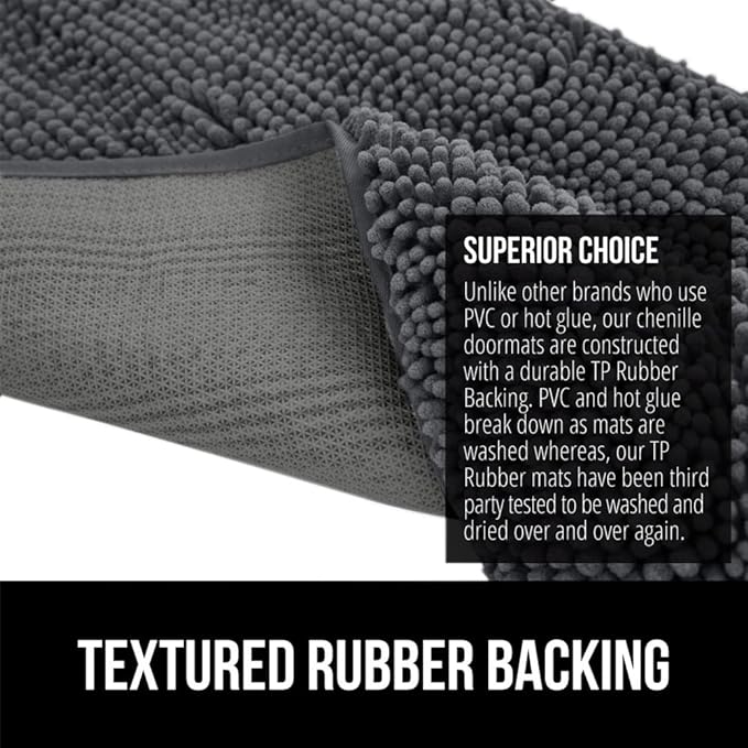GORILLA GRIP SoakSTOPPER Dog Door Mat, 48x30 Machine Washable Rug Absorbent Doormat Captures Moisture Mud Dirt, Quick Dry Soft Chenille Entryway Rugs Indoor Entrance Mats for Dog Paws, Charcoal