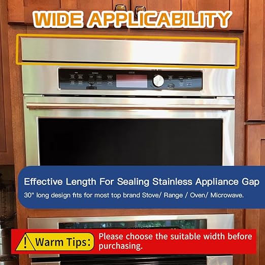 2Pcs 304 Brushed Stainless Steel Sheet Gap Filler, Metal Trim Strip for Wall Oven/Microwave Combo/Range/Cooktop, Self-Adhesive Gap Cover, 30 Inches Long, 3 Inches Wide