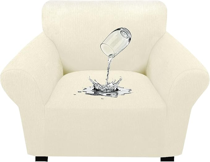 Waterproof Stretch Spandex Chair Sofa Slipcover - Non-Slip Soft Couch Cover with Elastic Bottom, Washable Leakproof Furniture Protector for Kids, Pets, Dogs & Cats (Chair, Light Yellow)
