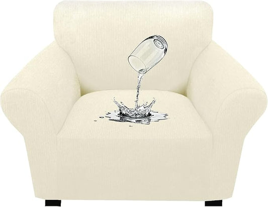 Waterproof Stretch Spandex Chair Sofa Slipcover - Non-Slip Soft Couch Cover with Elastic Bottom, Washable Leakproof Furniture Protector for Kids, Pets, Dogs & Cats (Chair, Light Yellow)