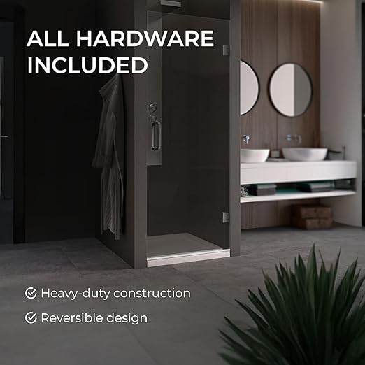Fab Glass and Mirror Frameless Shower Door - 3/8" SGCC Tempered Safety Glass with SmartGuard Coating - Single Hinged Design - 28" x 80" Chrome Finish