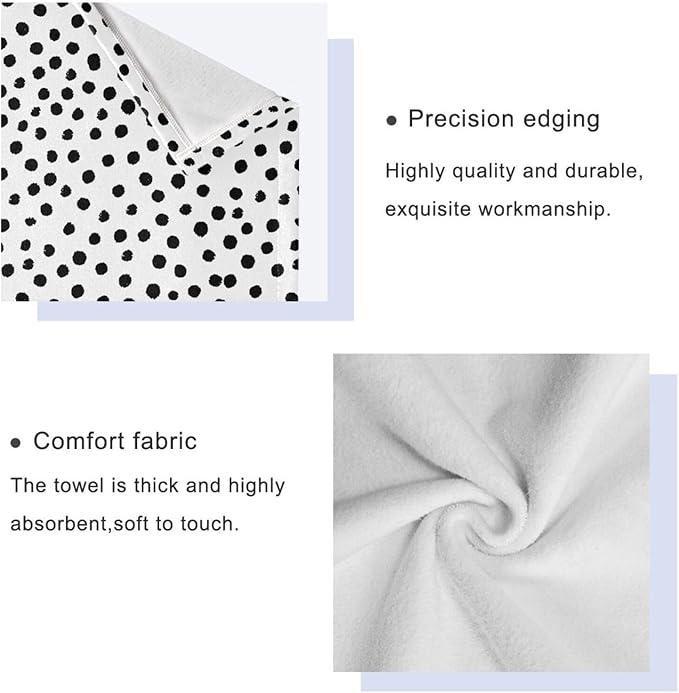 3 Piece White Black Polka Dot Bath Towel Set,Microfiber Decorative Vintage Black Spots Doodle Pattern Modern Bathroom Towels,1 Bath Towel 1 Hand Towel for Bathroom Kitchen,1 Washcloth for Face