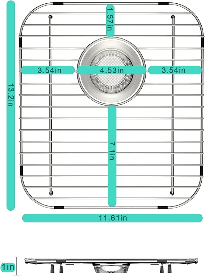 SANNO Sink Bottom Grid for Kitchen, Sink Protectors with Rear Drain Hole for Double Sink,Stainless Steel,13" L x 11.6" W