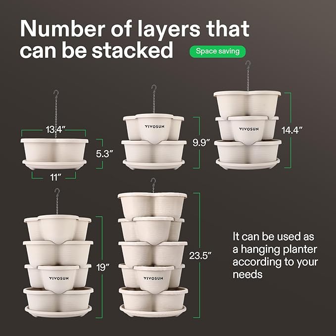 VIVOSUN 5 Tier Vertical Gardening Stackable Planter and 0.5Gal Handheld Garden Sprayer, 2L Pump Sprayer, 68 Oz Water Spray Bottle with Safety Valve, Adjustable Nozzle, Extended Spray Rod & Ad