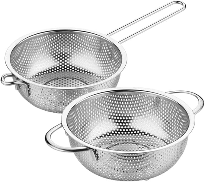 DOITOOL Stainless Steel Fry Basket with Long Handle 16.85 Inch Micro-Porous Strainer Colander for Draining Fried Food Vegetables Fruits and Seafood