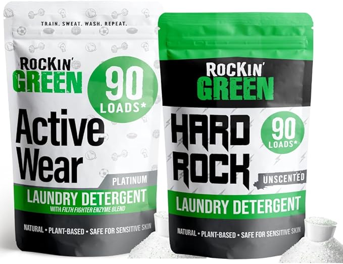 Rockin' Green Activewear 90 Loads Bundle With Hard Rock Unscented 90 Loads | All-Natural and Eco-Friendly | Non-Toxic and Safe for Sensitive Skin | Vegan and Biodegradable
