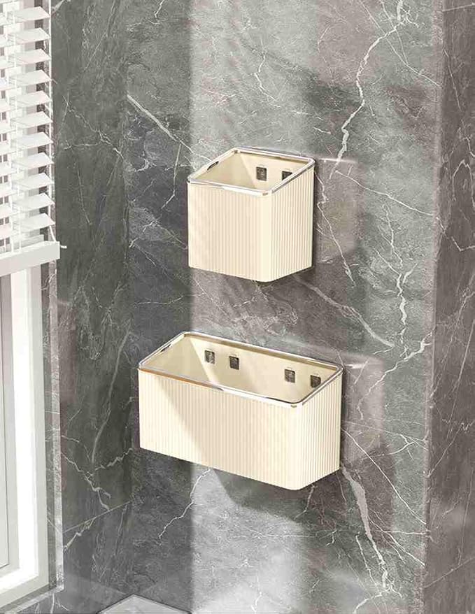 Floating Shelves Wall Bin Organizer Adhesive Wall Mounted Plastic Storage Organizer No Drilling Hanging Storage Containers Makeup Organizer Shelf for Office, Kitchen, Home