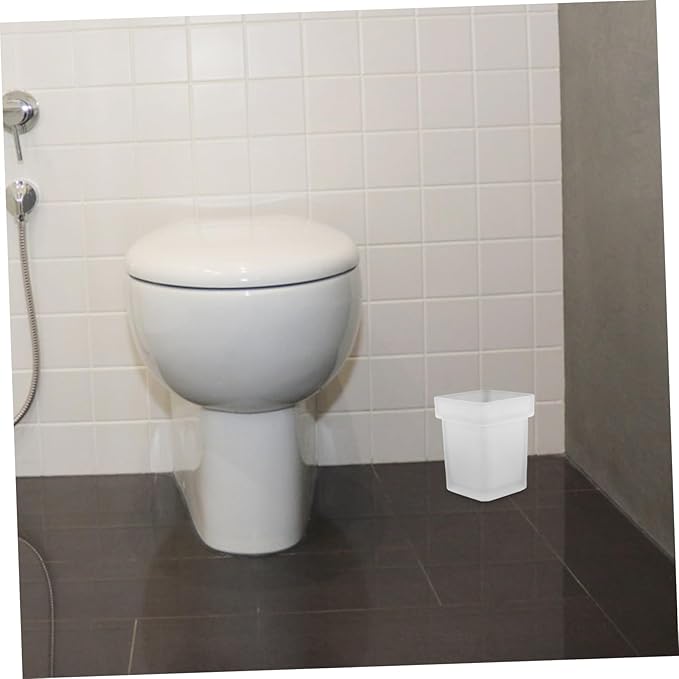 CANIGHT Square Toilet Bowl Brush Holder Cup Frosted Ceramic Bathroom Scrubber Compact Storage for Household Cleaning Suitable for Small Spaces