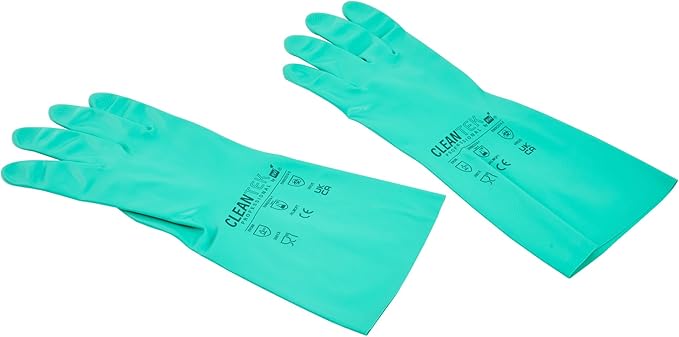 Restaurantware Green Cleaning Gloves 10 Pairs 15 Mil Thick Extra Large Heavy-Duty Nitrile Gloves With Long Cuff No-Latex Flock Lining For Use In Hospitals, Commercial Kitchens and Households