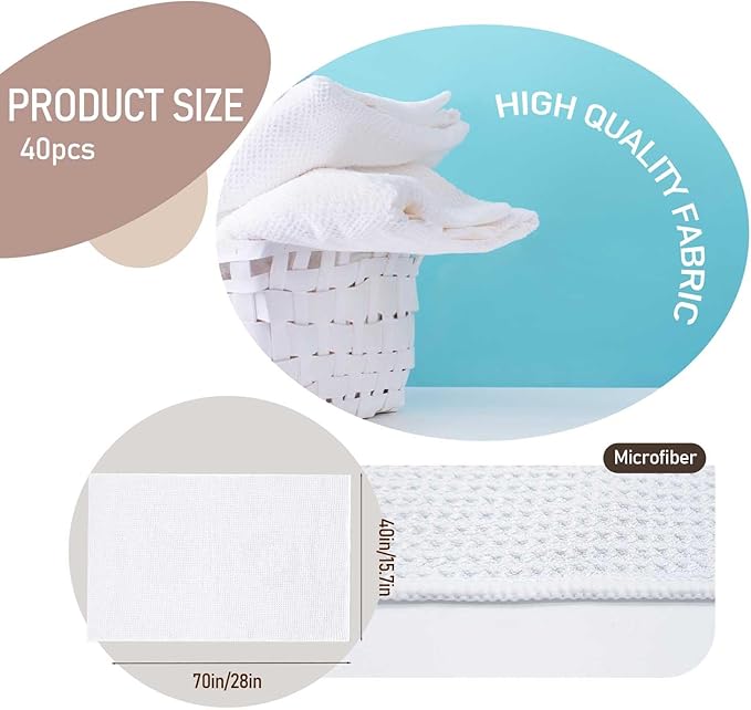 YOUKE OLA 40 Pack Sublimation White Towels Waffle Weave Kitchen Towels Blanks Microfiber Dish Drying Towel for Heat Transfer 16x28 Inch