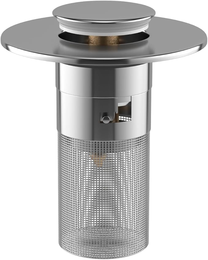 Click Clack Bathroom Sink Drain Stopper with 304 Stainless Steel Filter Basket, Detachable Design, Brass Bounce Setting, Fits Inner Diameters 1.10-1.25 in (28-32mm) (1PCS)