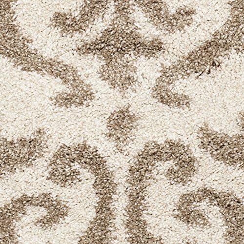 SAFAVIEH Florida Shag Collection 5' Round Cream/Beige SG462 Damask Non-Shedding Living Room Bedroom Dining Room Entryway Plush 1.2-inch Thick Area Rug