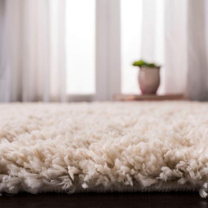 SAFAVIEH Fontana Shag Collection Area Rug - 6'7" x 9', Creme, Solid Design, Non-Shedding & Easy Care, 2-inch Thick Ideal for High Traffic Areas in Living Room, Bedroom (FNT800B)