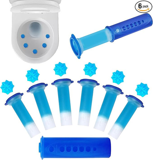 6 Packs Toilet Bowl Gel Stamp - Replacement Gel Toilet Bowl Cleaning Stamps Compatible with Scrubbing Bubbles, Stop Limescale and Rings, for Cleaning and Refreshing, 6 Pack with Dispenser