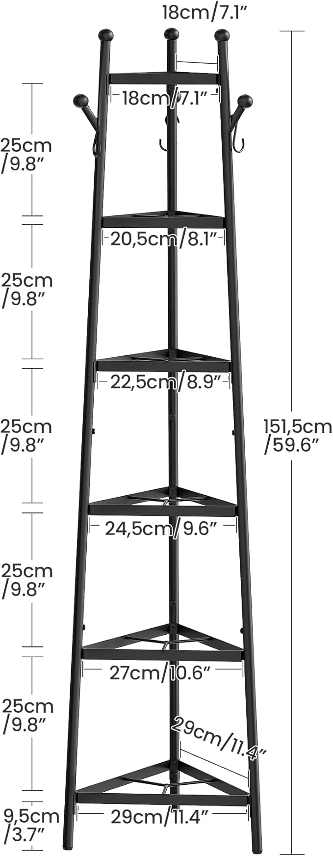 Pot Racks, 6-Tier Cookware Stand, Triangle Shelf Storage Tower for Kitchen, Pans Pots Storage Rack, Metal Wire Shelf Organizer, Corner Shelf, for Kitchen, Living Room, Black TPR15BB