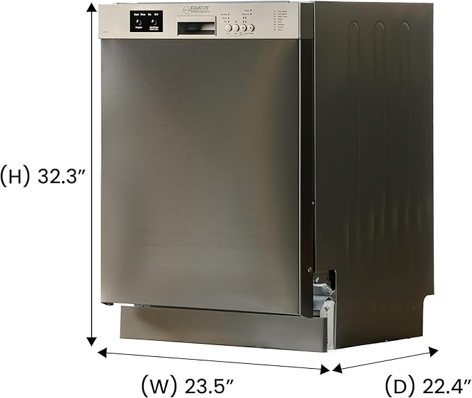 Equator24" Built in Dishwasher 14 Place Setting Wine Rack 8 Wash FAST 50 Delay1/2Load 110V E-Star ADA in Stainless
