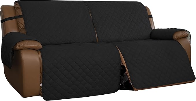Easy-Going Oversized Loveseat Recliner Cover, Reversible Couch Cover for Double Recliner, Split Sofa Cover for Each Seat with Elastic Straps for Kids, Dogs, Pets(Oversized 2 Seater, Black/Beige)